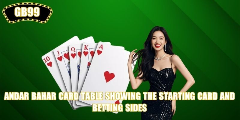 Andar Bahar card table showing the starting card and betting sides