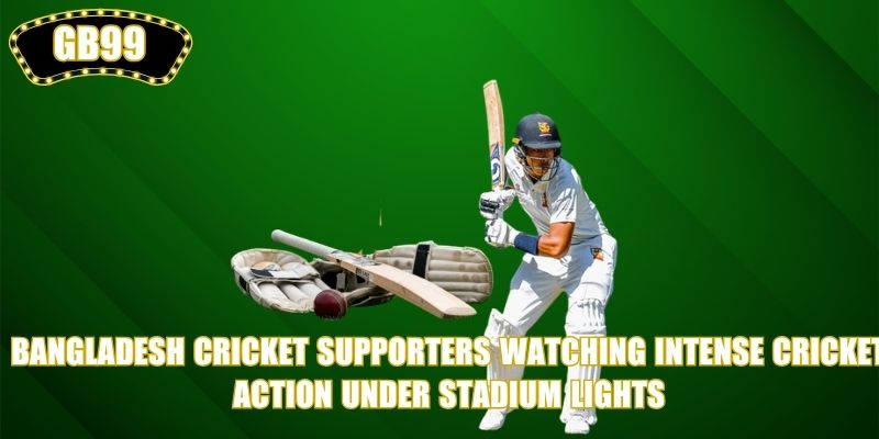 Bangladesh cricket supporters watching intense cricket action under stadium lights