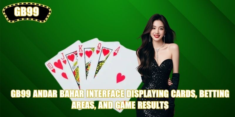 GB99 Andar Bahar interface displaying cards, betting areas, and game results