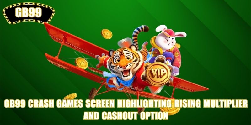 GB99 Crash Games screen highlighting rising multiplier and cashout option
