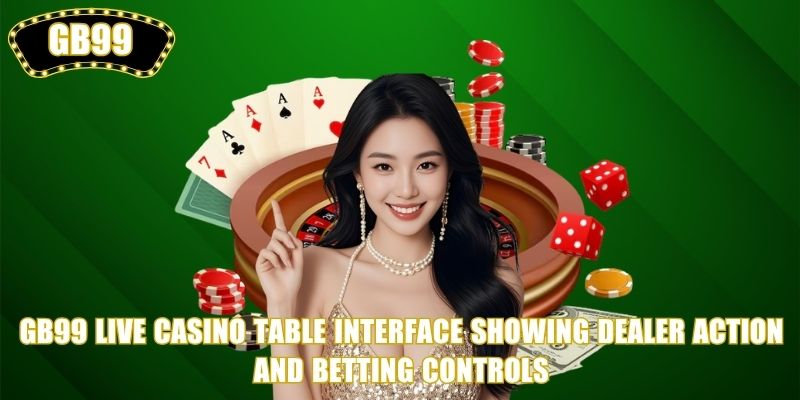 GB99 Live Casino table interface showing dealer action and betting controls